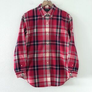 Vintage Lauren Ralph Lauren 100% Cotton Plaid Button Up Sz L Red Academia Preppy